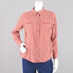 Vintage 70s Wrangler Red Plaid Western Long Sleeve Shirt Women's Medium - Large